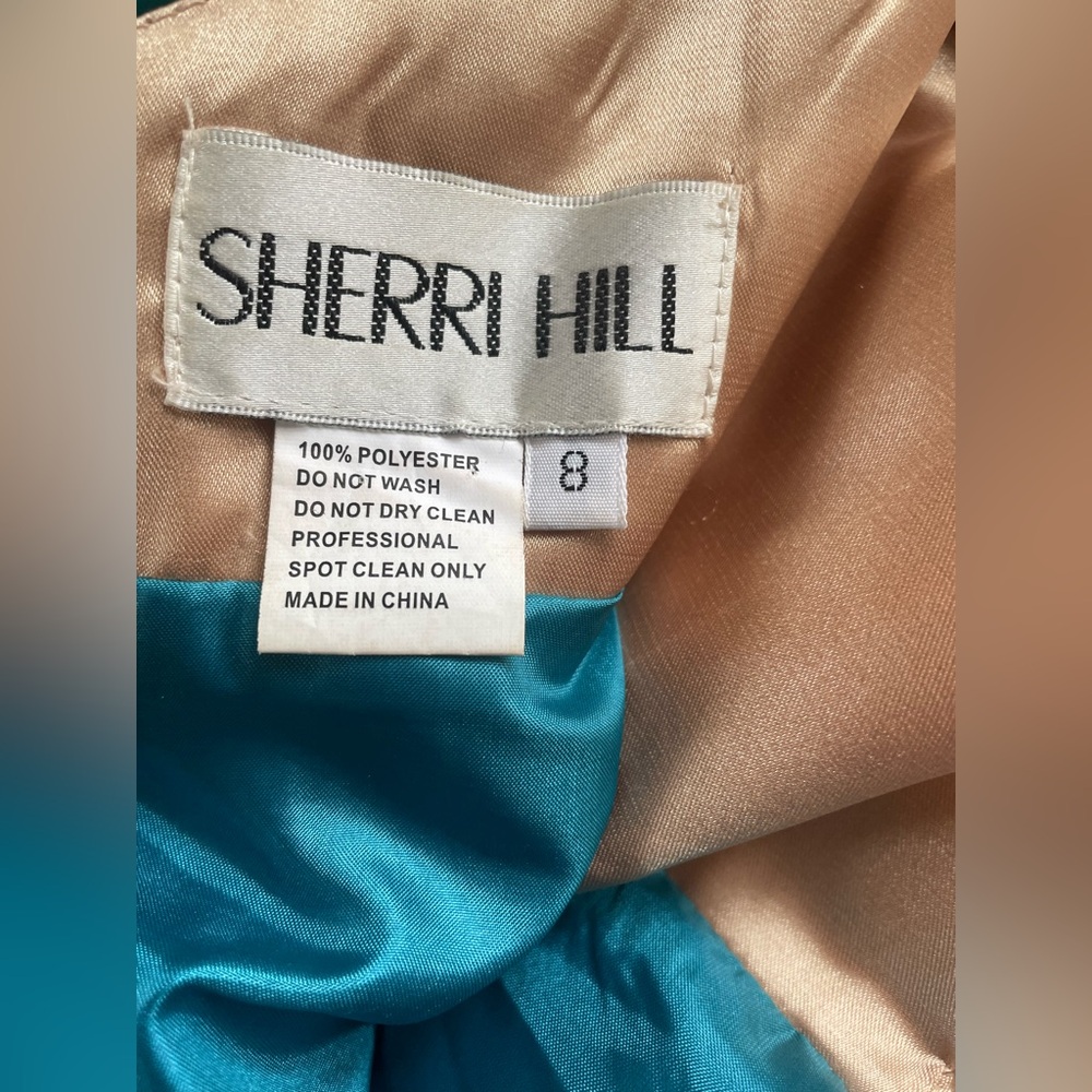 Sherri Hill Teal Beaded & Chiffon Open Back Short Prom Dress, Size 8, Dance - Picture 4 of 12